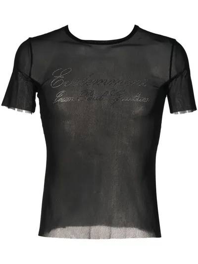 Jean Paul Gaultier Logo-print Mesh Top In Black