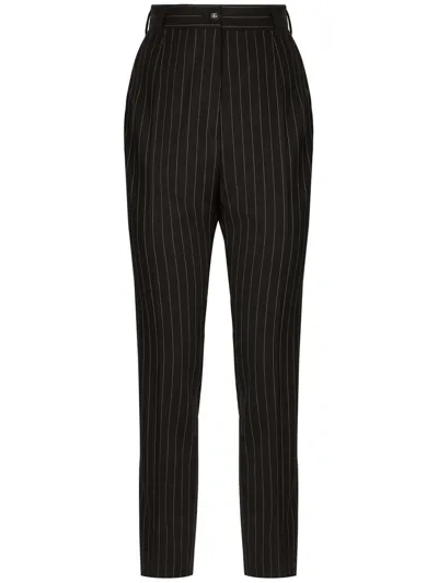 Dolce & Gabbana Striped Tailored High-waist Trousers In Black