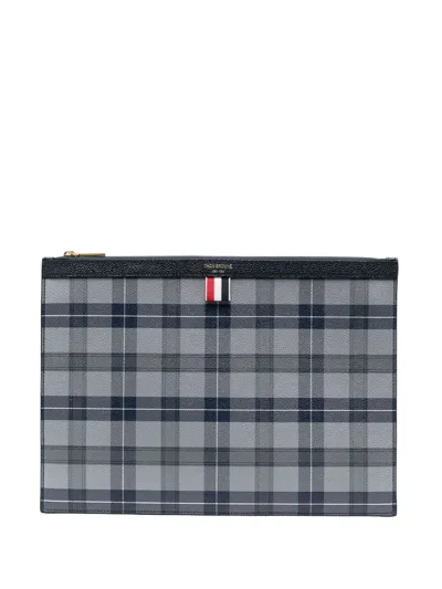 Thom Browne Tartan-print Medium Document Holder In Grey