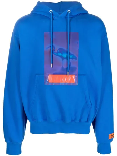 Heron Preston Heron Censored Graphic-print Cotton Hoody In Blue