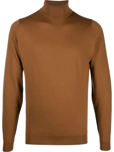 John Smedley Roll-neck Merino Jumper In Brown