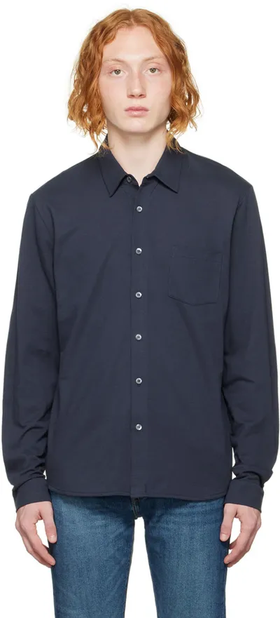 Sunspel Navy Buttoned Shirt In Buaa Navy