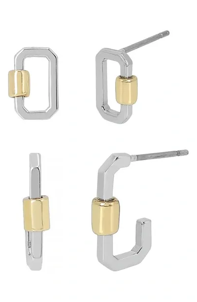 Allsaints Carabiner Set Of 2 Earrings In Silver/gold