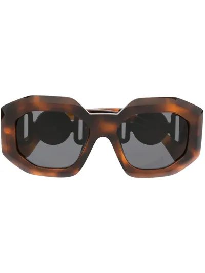 Versace Oversized Tortoiseshell Medusa Sunglasses In Braun