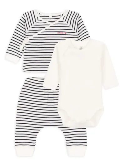 Petit Bateau Baby's 3-piece Striped Top, Pants & Bodysuit Set In White Navy