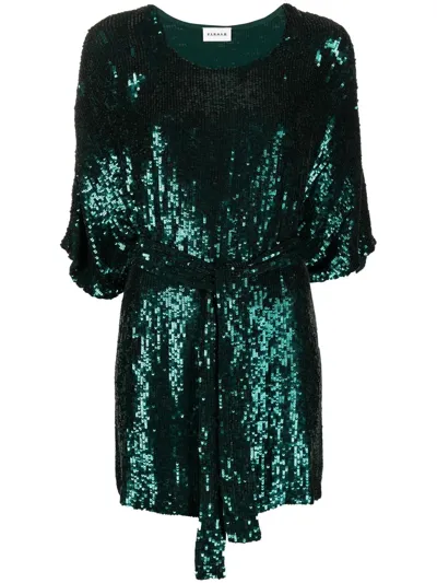 P.a.r.o.s.h Sequin-embellished Tied-waist Dress In Green