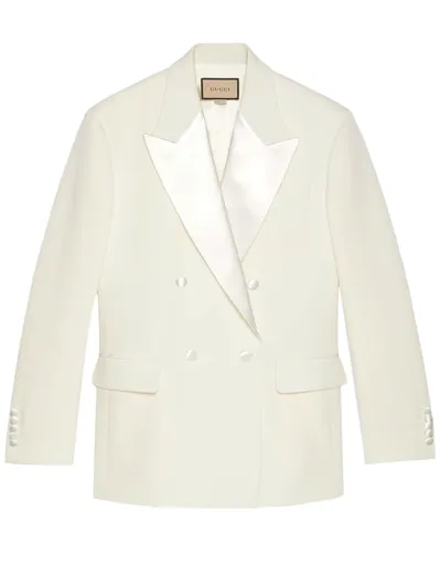 Gucci Silk-trim Double-breasted Blazer In Neutrals