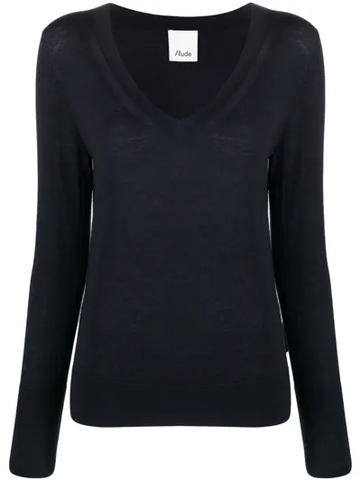 Allude V-neck Virgin-wool Jumper In Navy