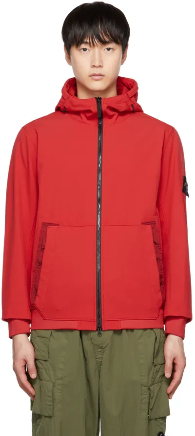 Stone Island Compass-patch Hooded Jacket In Red