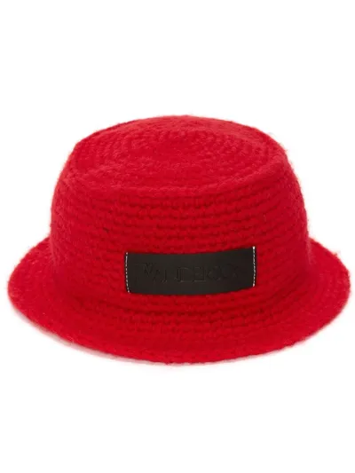 Jw Anderson Logo-patch Knitted Bucket Hat In Red