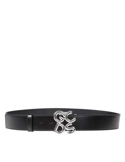 Gcds Leather Belt With Logo Buckle In Black