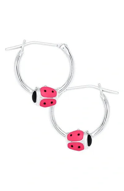 Mignonette Kids' Sterling Silver Ladybug Hoop Earrings