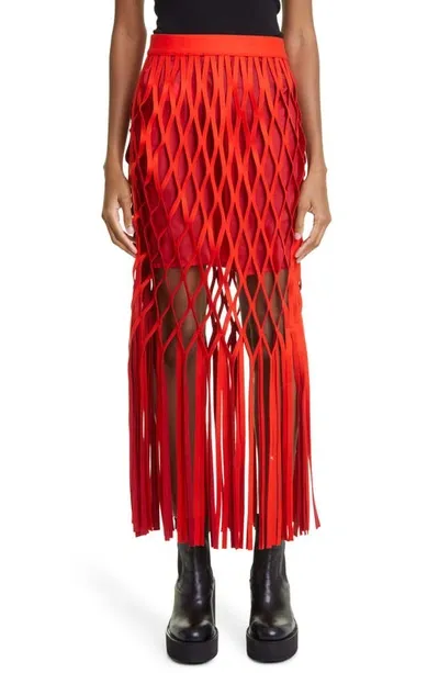 Sacai Melton Wool Midi Skirt In Orange