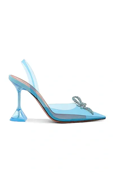 Amina Muaddi Rosie Glass Heel In Aqua Blue & Aqua Crystal Bow