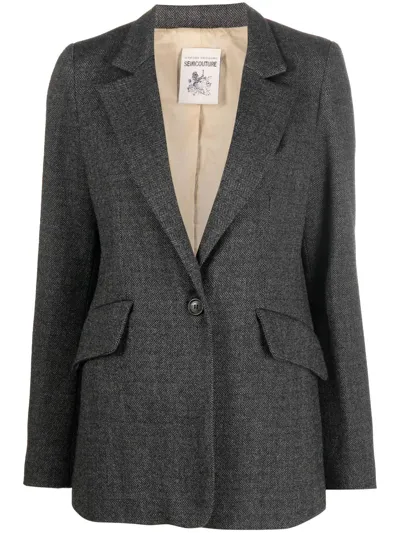 Semicouture Single-breasted Herringbone Blazer In Grau