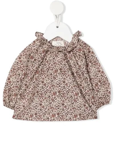 Teddy & Minou Babies' Floral-print Ruffled Blouse In Nude