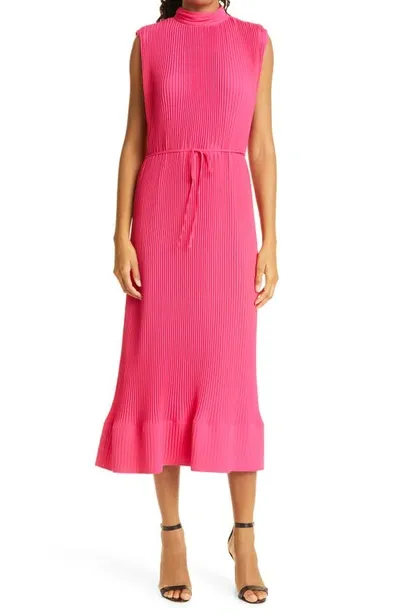 Milly Milina Micropleat Sleeveless Dress In Neon Pink