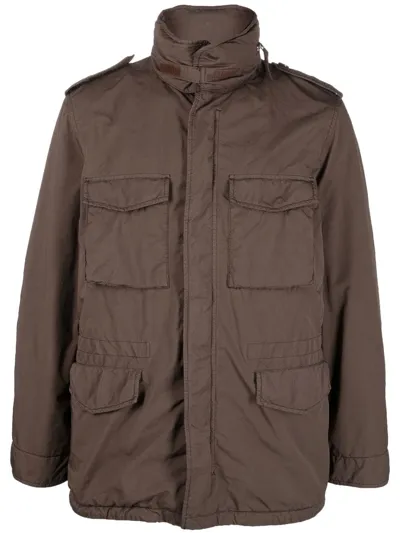 Aspesi Cargo-pocket Hooded Coat In Brown