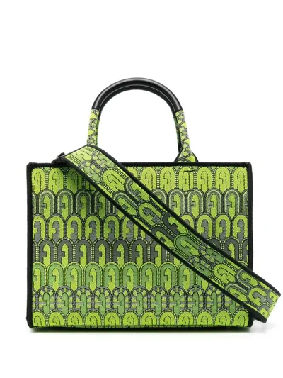 Furla All-over Logo Jacquard Tote Bag In Grün