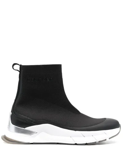 Calvin Klein Knitted Sock-style Sneakers In Black