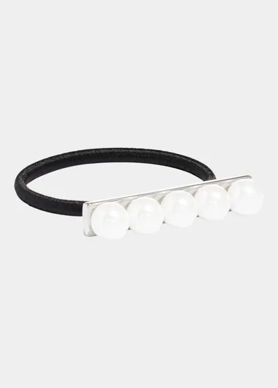 L Erickson Pearly Bar Ponytail Holder In Silver/pearl