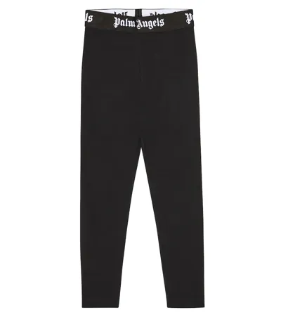 Palm Angels Kids' High-rise Cotton-blend Leggings In Black