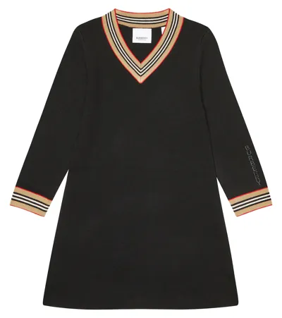 Burberry Kids' Wool Blend Dress W/ Icon Stipe Intarsia In Black