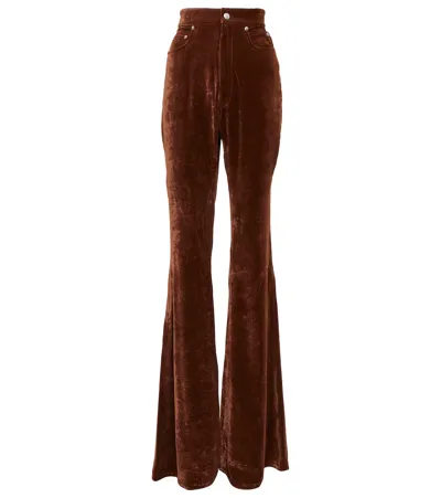 Rick Owens High-rise Flared Velvet Pants In Brown