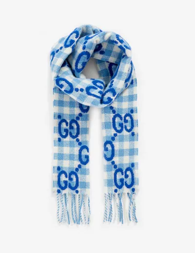 Gucci Kids' Gg Logo Wool Blend Scarf In Blue