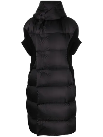 Rick Owens Asymmetric Hooded Padded Coat In Black