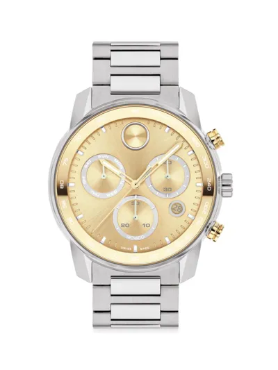 Movado Men's Swiss Chronograph Bold Verso Stainless Steel Bracelet Watch 44mm In Gold