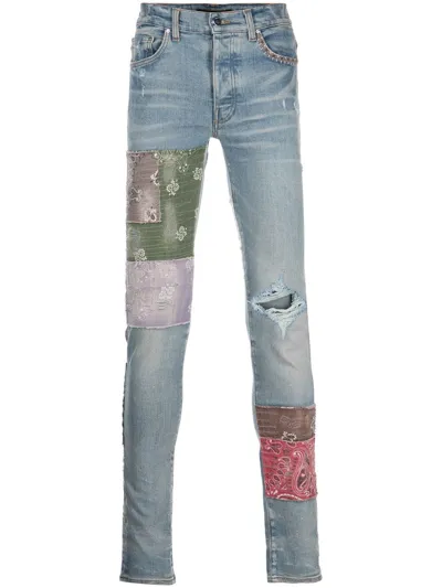 Amiri Blue Bandana Art Distressed Skinny Jeans