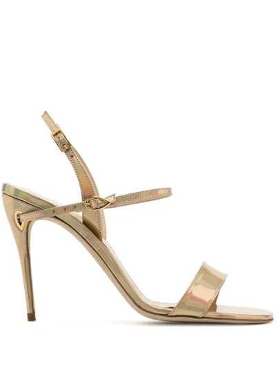 Jennifer Chamandi Tommaso 105 Holographic-finish Sandals In Gold