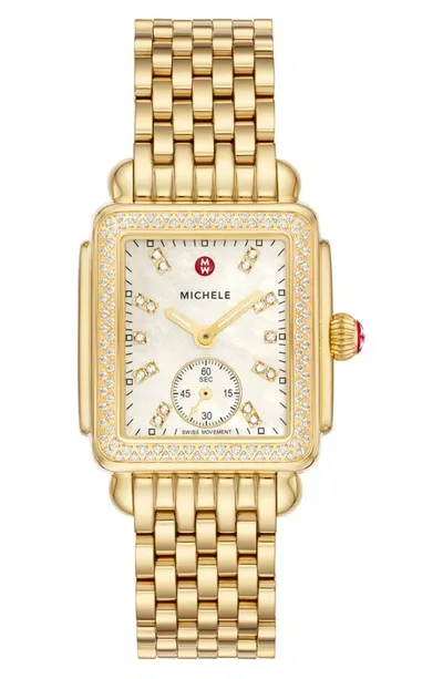 Michele Deco Mid Diamond Bracelet Watch, 29mm In Gold