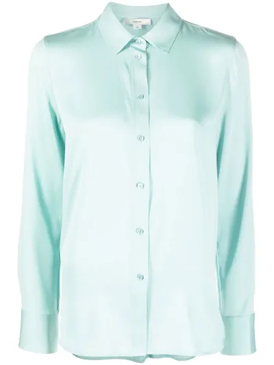 Vince Stretch-silk Buttoned Shirt In Blue