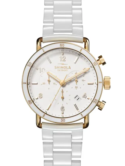 Shinola The Canfield Sport Chrono Ceramic Bracelet Watch, 40mm In White