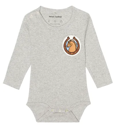 Mini Rodini Babies' Embroidered Cotton Onesie In Grey Melange