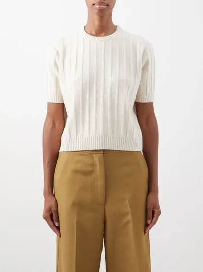 Khaite Esmerelda Ribbed-knit Cashmere Sweater In Magnolia