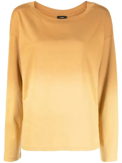 Theory Long-sleeve Cotton T-shirt In Yellow