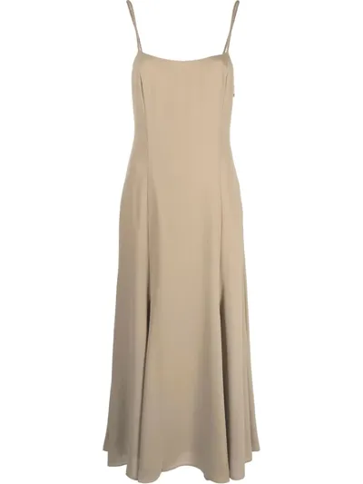 Theory Square-neck Sleeveless Midi Dress In Neutrals