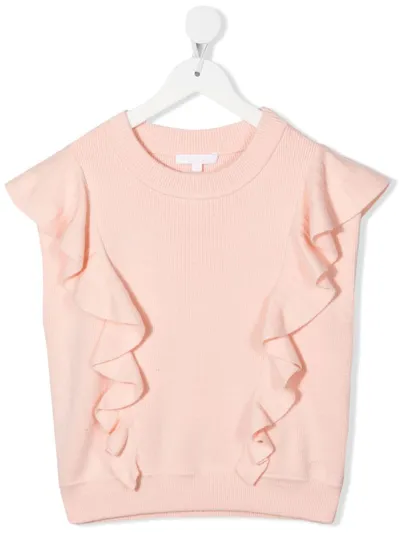 Chloé Kids' Frappe Ruffled Ribbed T-shirt In Pink