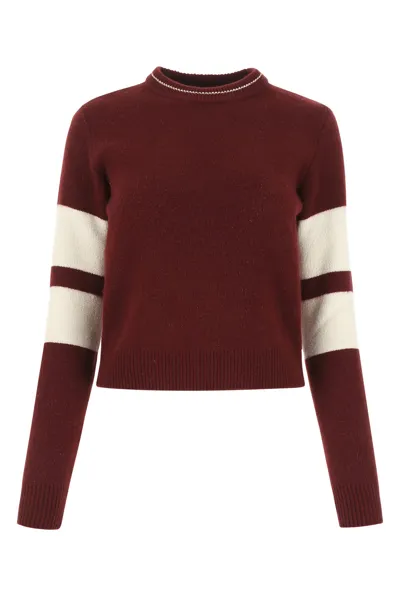 Golden Goose Burgundy Crew Neck Sweater With Embroidery In Red