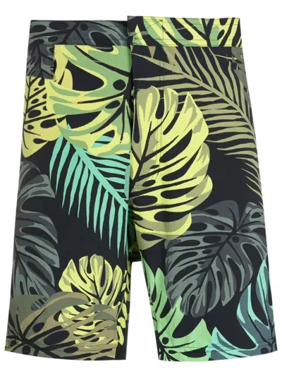 Amir Slama Leaf-print Swim Shorts In Green