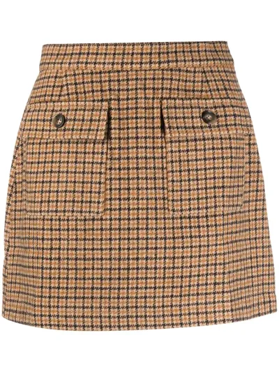 Stella Nova Natine Camel-check Mini Skirt In Brown