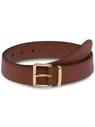 Miu Miu Logo Buckle Belt In Braun