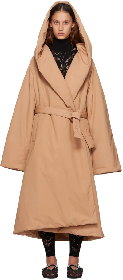 Alaïa Padded Oversized Hooded Wrap Coat In Nude