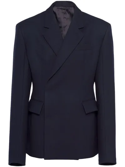 Prada Double-breasted Wool Blazer In Navy