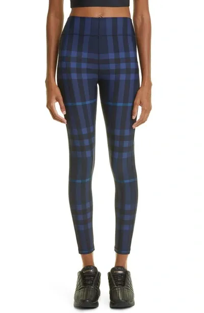 Burberry Madden Check Stretch Jersey Leggings In Dark Charcoal Blue