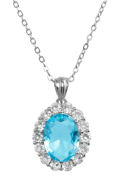 Savvy Cie Jewels Diana Cubic Zirconia Halo Pendant Necklace In Laguna Blue