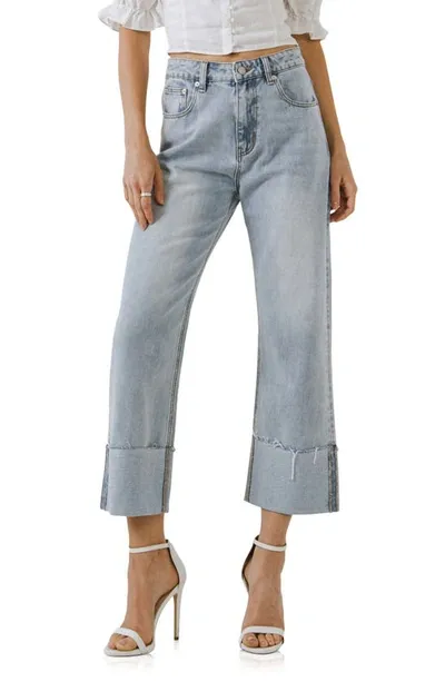 Grey Lab Frayed Cuff Straight Leg Ankle Jeans In Denim